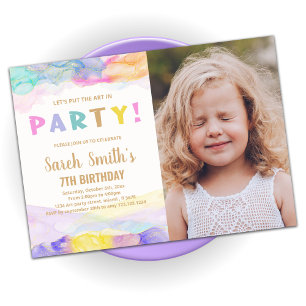 Pink Purple Paint Birthday Invitations with photo
