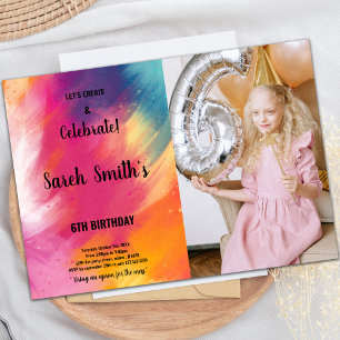 Pink Purple Paint Birthday Invitations with photo
