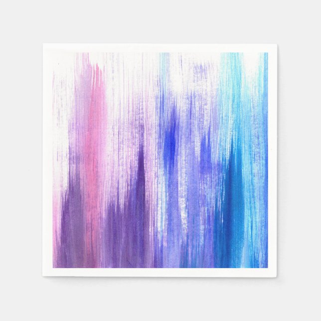 Pink Purple Paint Brush Strokes Painted Watercolor Napkin (Front)