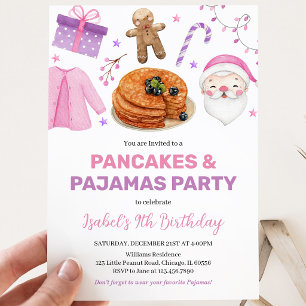 Pink Purple Pancakes and Pyjamas Birthday Invitation