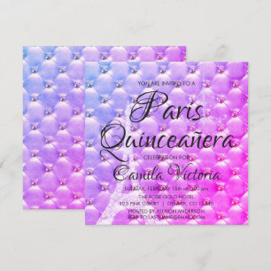 Pink Purple Paris Quinceañera Celebration Invitation