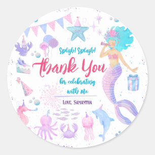 Pink Purple Party Girl Mermaid 1st Birthday Classic Round Sticker