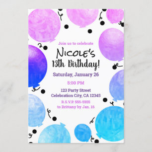 Pink Purple Pastel Balloons Birthday Party Invitation