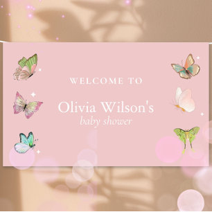 Pink Purple Pastel Butterfly Girl Baby Shower  Banner