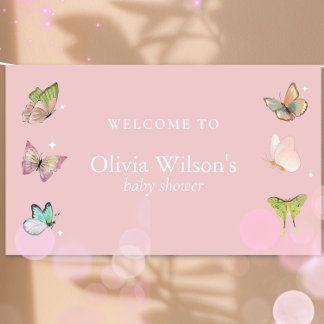 Pink Purple Pastel Butterfly Girl Baby Shower Banner