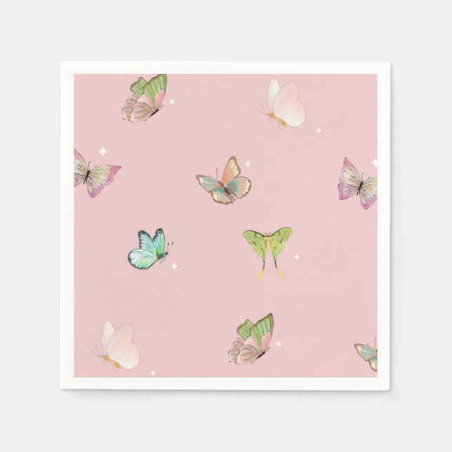 Pink Purple Pastel Butterfly Girl Baby Shower Napkin (Front)