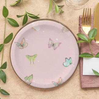 Pink Purple Pastel Butterfly Paper Plate