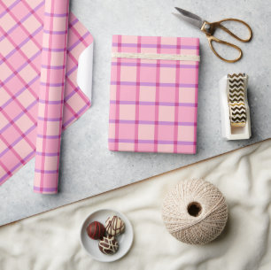 Pink Purple Pastel Checkered Pattern Wrapping Paper