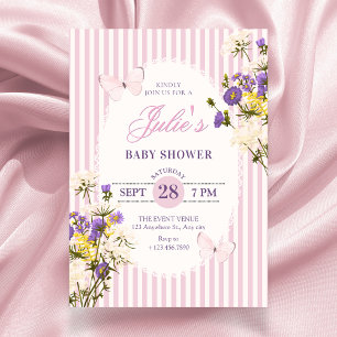 Pink purple pastel floral baby shower invitation