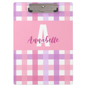 Pink Purple Pastel Monogram Gingham Pattern Clipboard