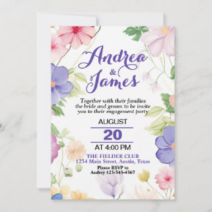 Pink & Purple Pastel Wildflowers Engagement Party Invitation