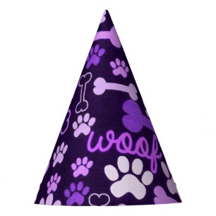 Pink & Purple Paw Prints & Bones Dog Party Hat
