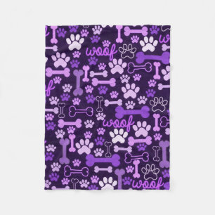 Pink & Purple Paw Prints & Bones Fleece Blanket