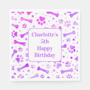 Pink Purple Paw Prints Personalised Birthday Party Napkin