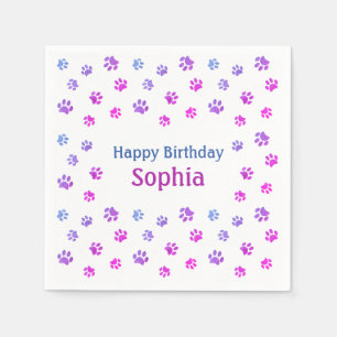 Pink Purple Paw Prints Pink Custom Pet Birthday Napkin