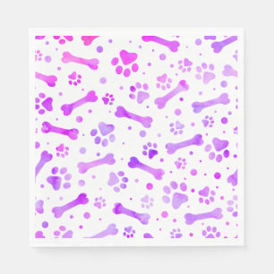 Pink Purple Paw Prints Watercolor Birthday Napkin