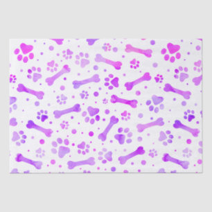 Pink Purple Paw Prints Watercolor Birthday  Tissue Paper