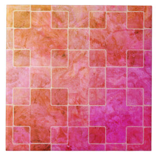 Pink Purple Peach Boho Square Pattern Ceramic Tile