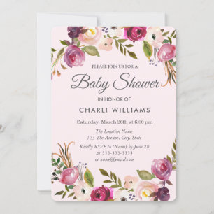 Pink Purple Peach Floral Girl Baby Shower invite