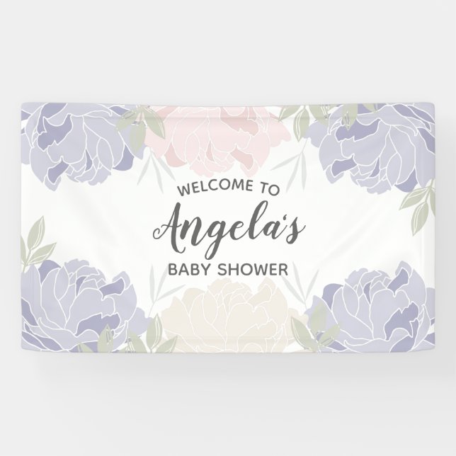 Pink & Purple Peonies Baby Shower Party Banner (Horizontal)