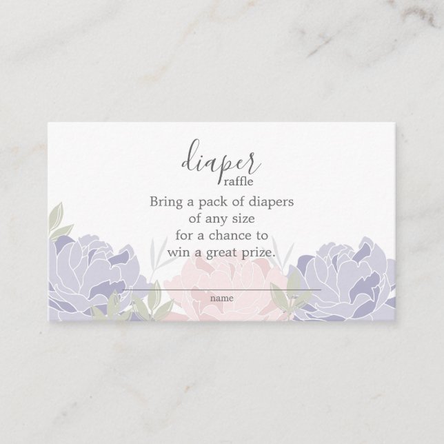 Pink & Purple Peonies Diaper Raffle Baby Shower Enclosure Card (Front)