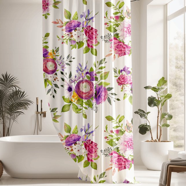 Pink & Purple Peonies Floral Bouquet Shower Curtain (Creator Uploaded)