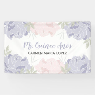 Pink & Purple Peonies Quinceanera Party Banner