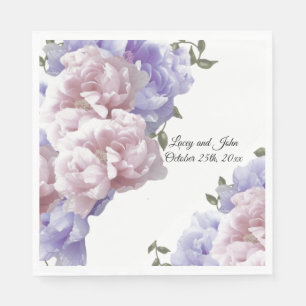 Pink Purple Peonies Wedding Paper Napkins