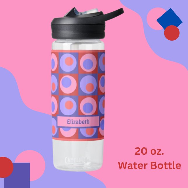 Pink Purple Personalised Dot Square Theme  Water Bottle (Creator Uploaded)