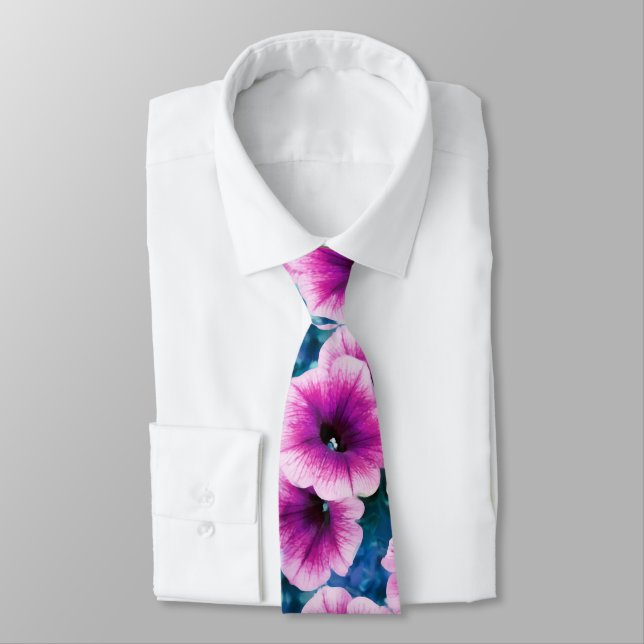 Pink & Purple Petunia Flowers Tie (Tied)