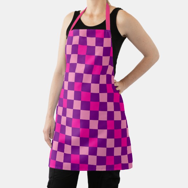 Pink Purple Pink Chequered Pattern Design  Apron (Insitu)