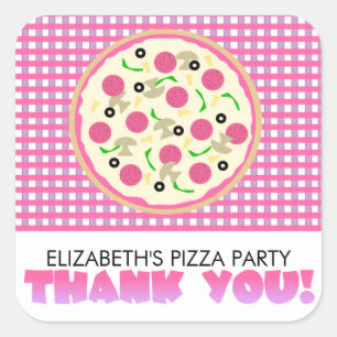 Pink Purple Pizza Party Thank You Favour Stickers