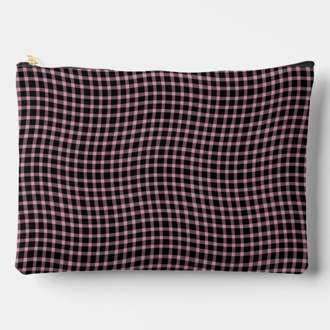 Pink Purple Plaid Checker Seamless Pattern Large Accessory Pouch (Front)