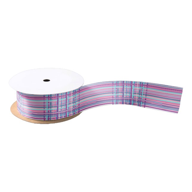 pink purple plaid ribbon satin ribbon (Spool)
