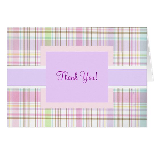 Pink Purple Plaid Thank You Card