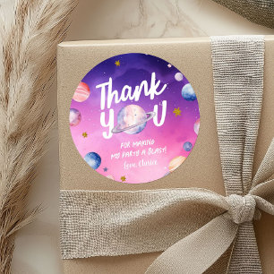 Pink Purple Planet Birthday Thank You Stickers