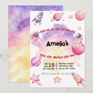 Pink Purple Planet Space First rip Around the Sun Invitation