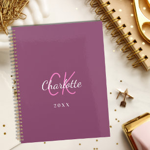 Pink purple plum monogram initials name 2025 planner