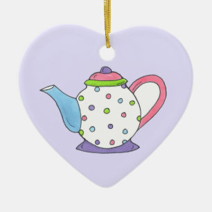 Pink Purple Polka Dot Teapot Tea Pot Personalised Ceramic Tree Decoration