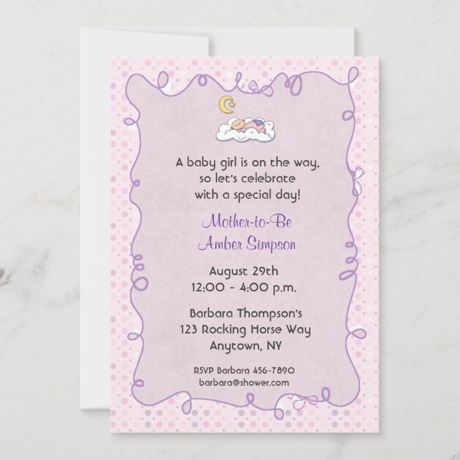 Pink Purple Polka Dots Baby Shower Invitation (Front)
