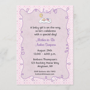 Pink Purple Polka Dots Baby Shower Invitation