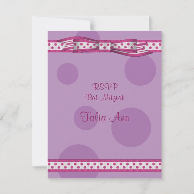 Pink & Purple Polka Dots Bat Mitzvah Response Card (Front)