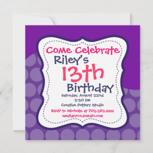 Pink Purple Polka Dots Birthday Party Invitations