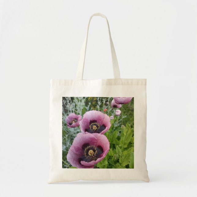Pink Purple Poppies Mauve Purple Flowers Floral Tote Bag (Front)