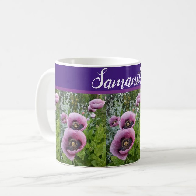 Pink Purple Poppy Flowers Poppies floral Coffee Mug (Front Left)