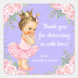 Pink Purple Princess Baby Shower Favour Stickers