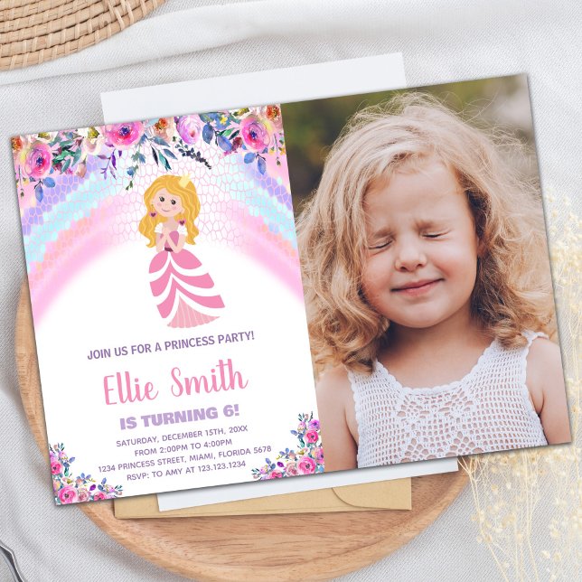 Pink Purple Princess Birthday Invitations w Photo (Pink Purple Princess Birthday Invitations w Photo)