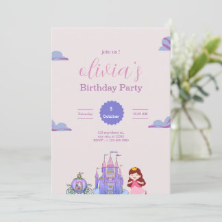 Pink & Purple Princess Birthday Party for girls Invitation