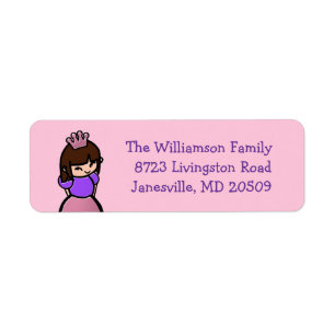 Pink & Purple Princess Return Address Labels