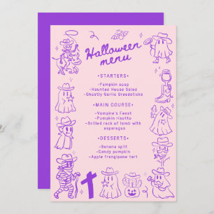 Pink Purple Quirky Hand Drawn Doodles Halloween  Menu